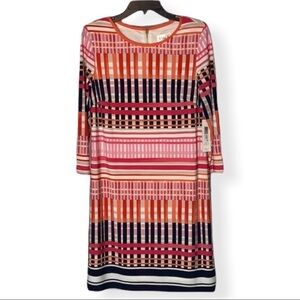 🌸 2/$25 NWT Eliza J. Navy Pink Stripes Dress Geometric Print Orange Cream